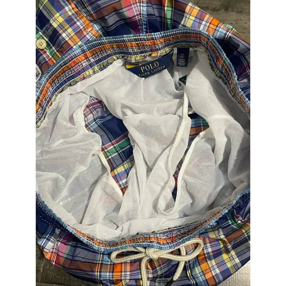 Polo Ralph Lauren Madras Plaid Swim Trunks XXL Navy Multicolor Quick Dry